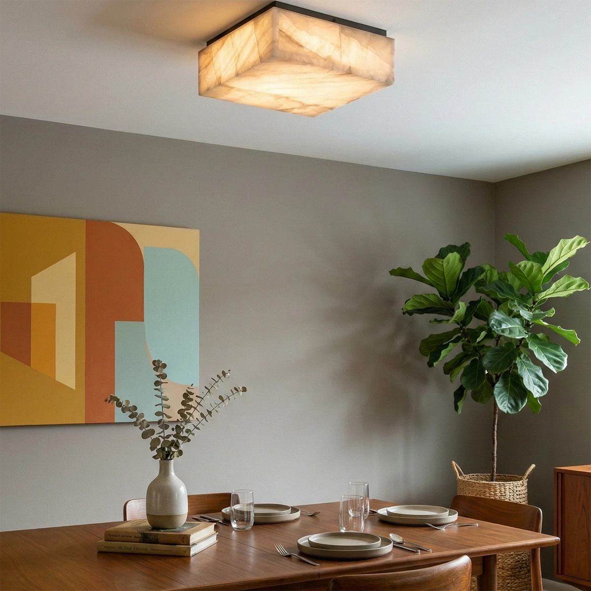 Alabaster Riviera Square Ceiling Lamp