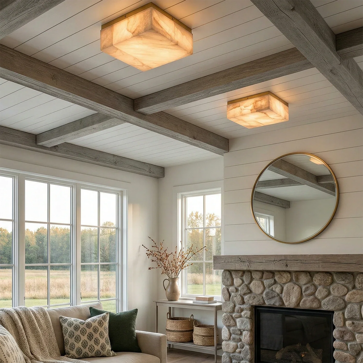 Alabaster Riviera Square Ceiling Lamp