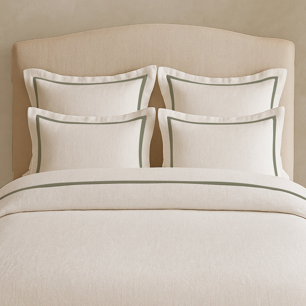 Set copripiumino in lino con bordo a cornice