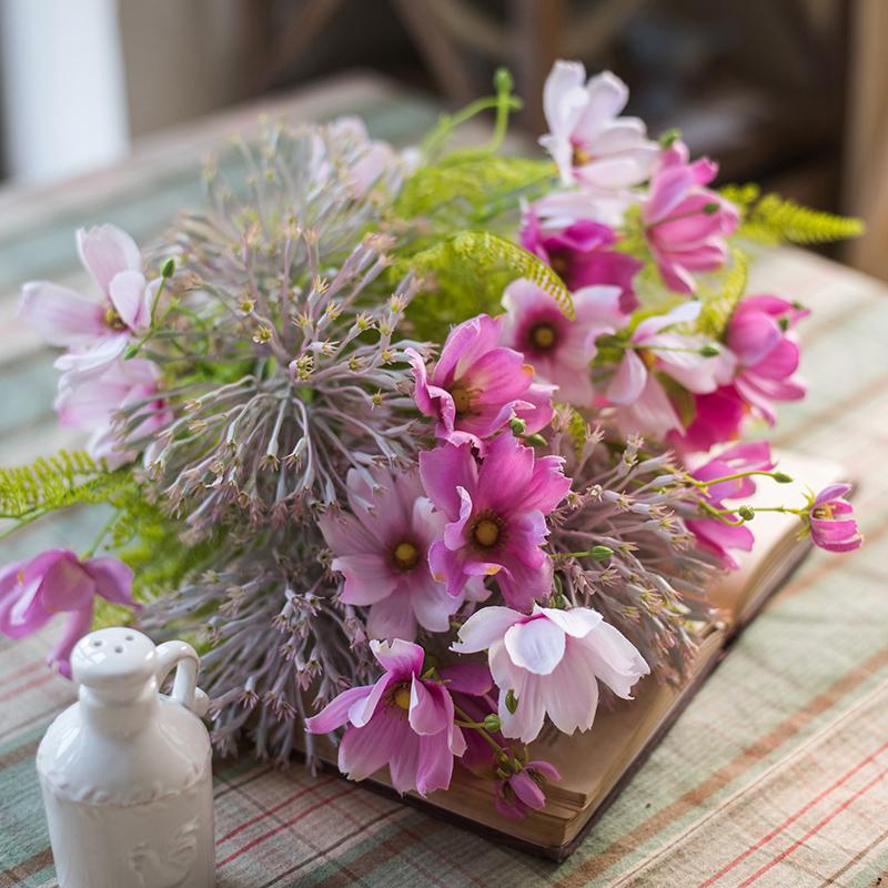 Bouquet di fiori artificiali in seta margherite rosa, altezza 50 cm
