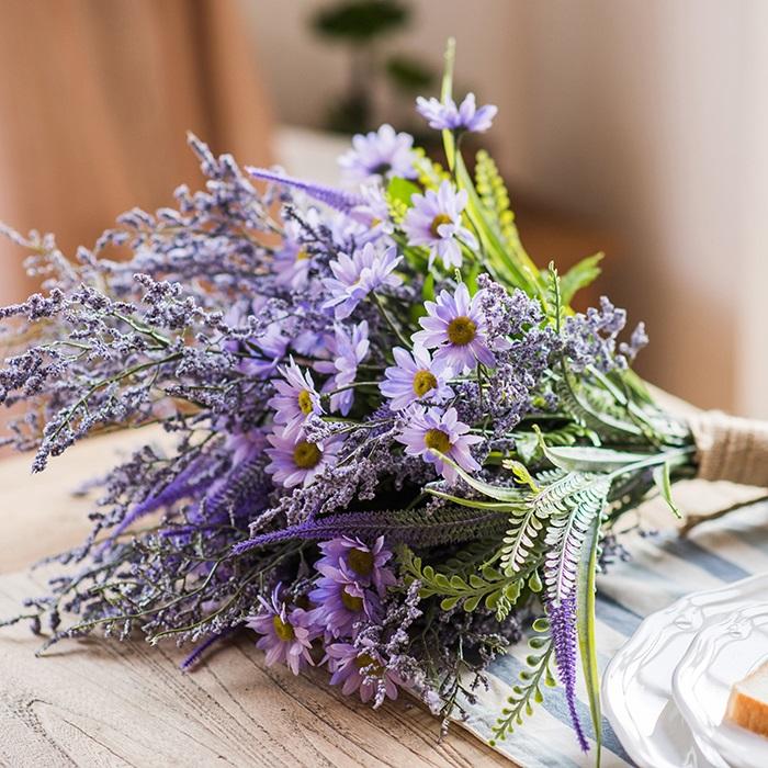 Bouquet de fleurs champêtres en soie artificielle, 51 cm de hauteur, violet