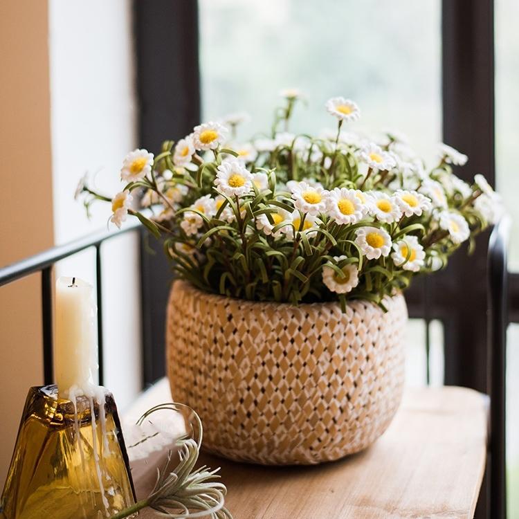 Set de tiges de petites marguerites artificielles en soie synthétique éco PE, 38 cm de hauteur, blanc