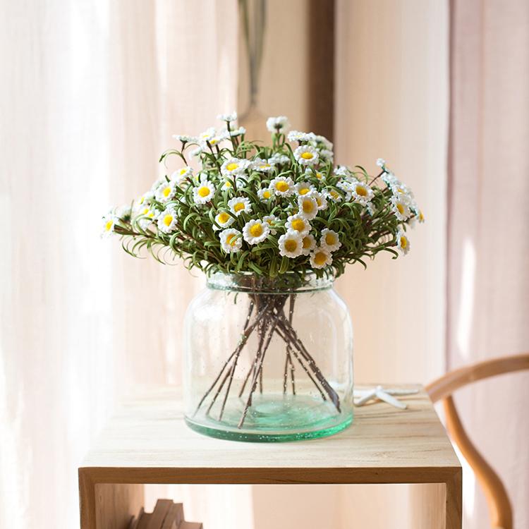 Set de tiges de petites marguerites artificielles en soie synthétique éco PE, 38 cm de hauteur, blanc