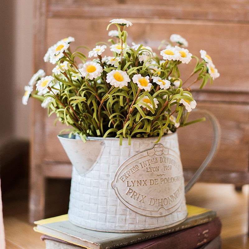 Set de tiges de petites marguerites artificielles en soie synthétique éco PE, 38 cm de hauteur, blanc