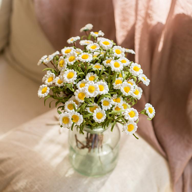 Set de tiges de petites marguerites artificielles en soie synthétique éco PE, 38 cm de hauteur, blanc