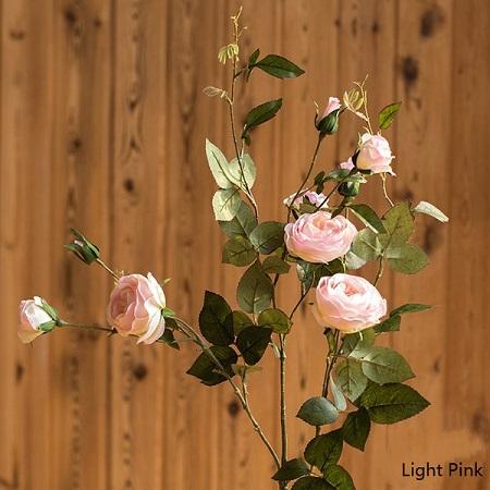 Artificial Flower Silk Rose Flower Bloom and Bud Stem in Pink 39" Tall