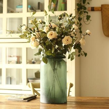 Fiore artificiale rosa di seta con bocciolo e stelo, colore bianco, altezza 99 cm