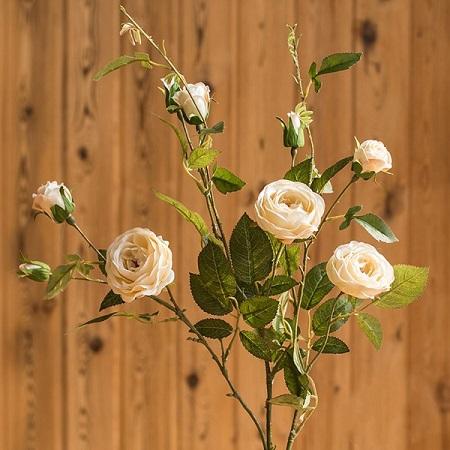 Fiore artificiale rosa di seta con bocciolo e stelo, colore bianco, altezza 99 cm
