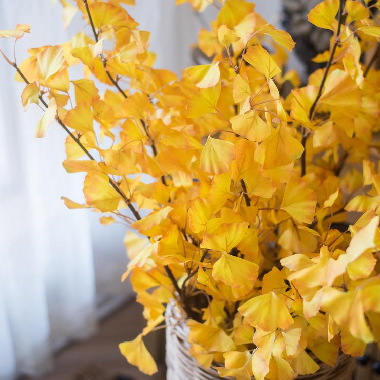 Stelo di Ginkgo artificiale giallo, altezza 94 cm, finto