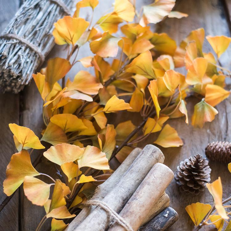 Stelo di Ginkgo artificiale giallo, altezza 94 cm, finto