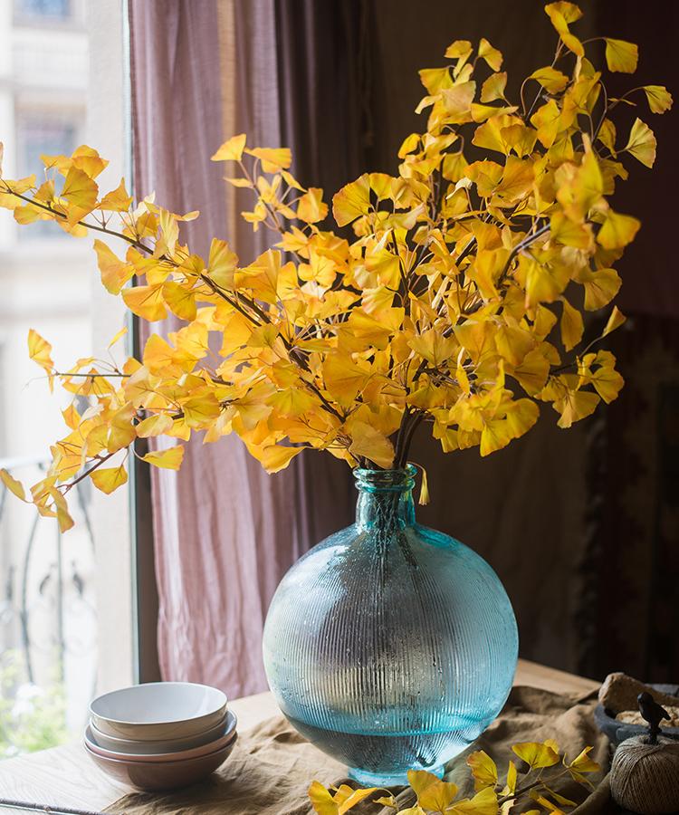 Stelo di Ginkgo artificiale giallo, altezza 94 cm, finto