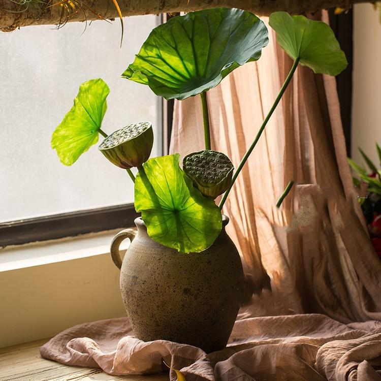 Pianta artificiale finta, stelo con foglia e seme di loto, varie dimensioni