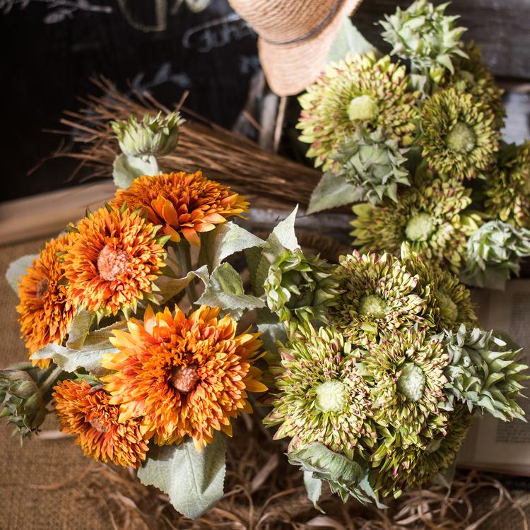 Bouquet di girasoli artificiali, colore verde o arancione, altezza 45 cm