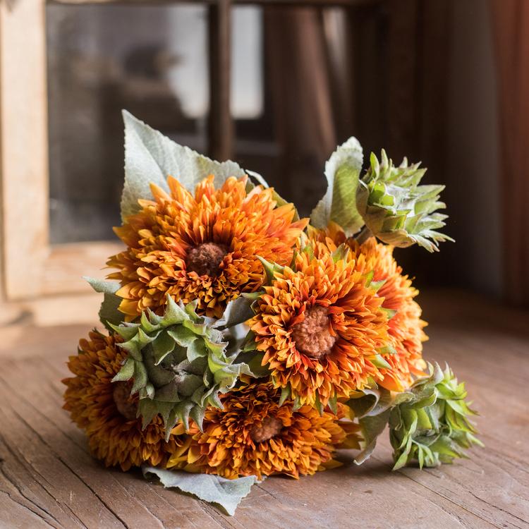 Bouquet di girasoli artificiali, colore verde o arancione, altezza 45 cm