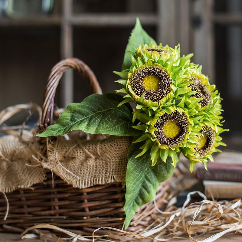 Bouquet de tournesols jaunes en soie artificielle, 33 cm de hauteur