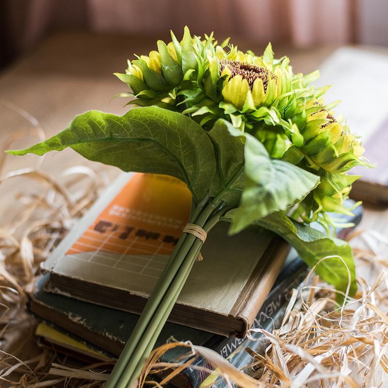 Bouquet de tournesols jaunes en soie artificielle, 33 cm de hauteur