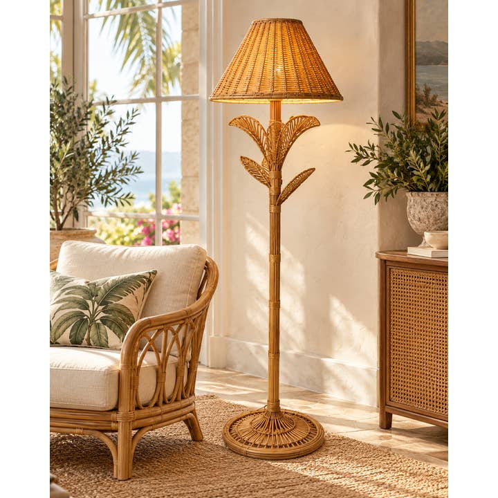 Tropical Wicker Palm Floor Lamp