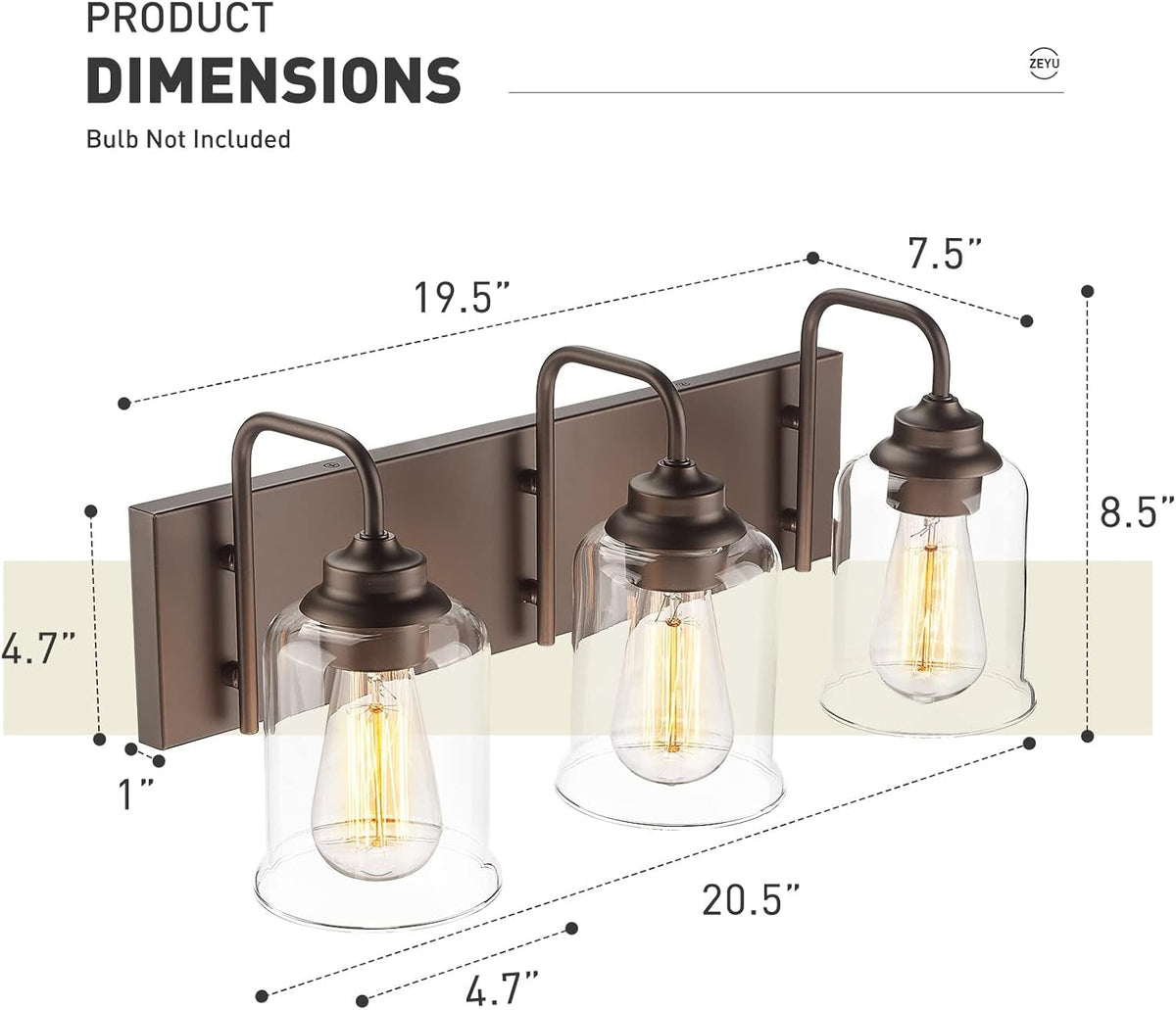 Lampada da bagno in stile rustico con paralume in vetro