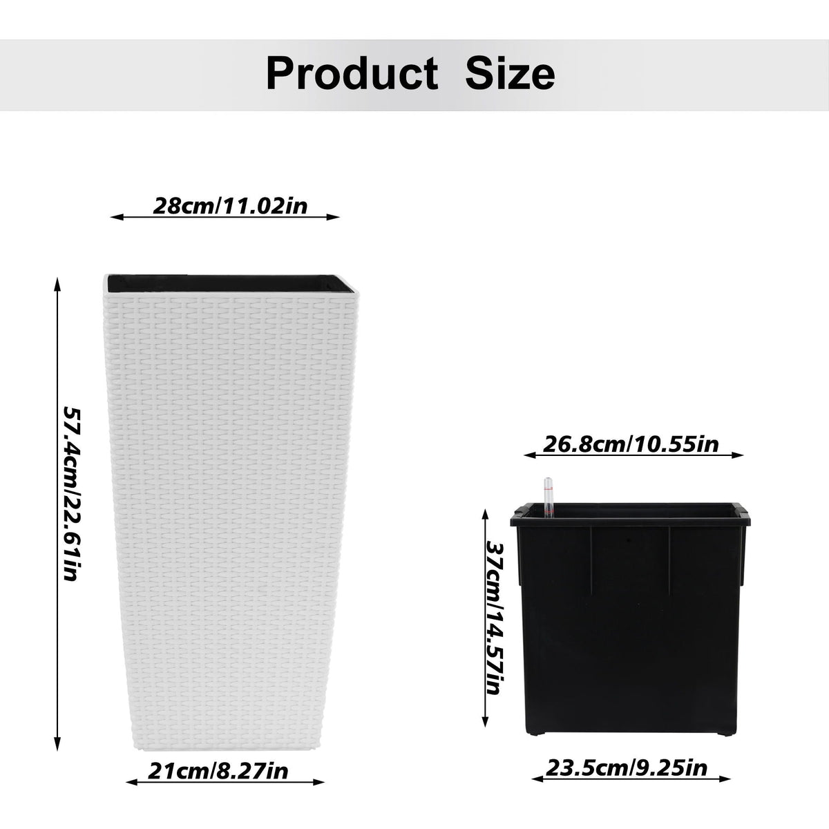 Grande jardinière carrée avec système d'arrosage automatique pour la maison et le jardin (lot de 2) - Blanc