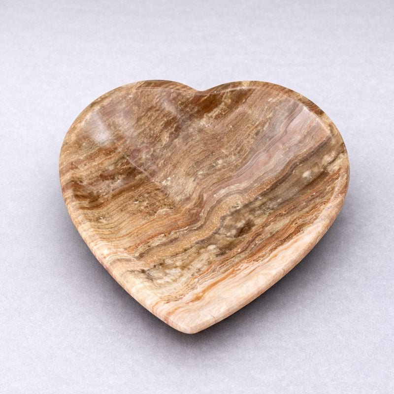 Coupelle en forme de cœur en calcite onyx rubanée, objet de décoration, vide-poche à bijoux