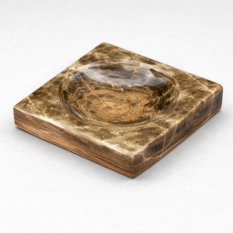 Coupelle carrée en calcite onyx rubanée pour décoration intérieure ou bijoux (1 pièce)