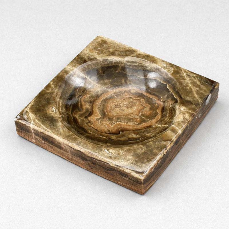 Coupelle carrée en calcite onyx rubanée pour décoration intérieure ou bijoux (1 pièce)