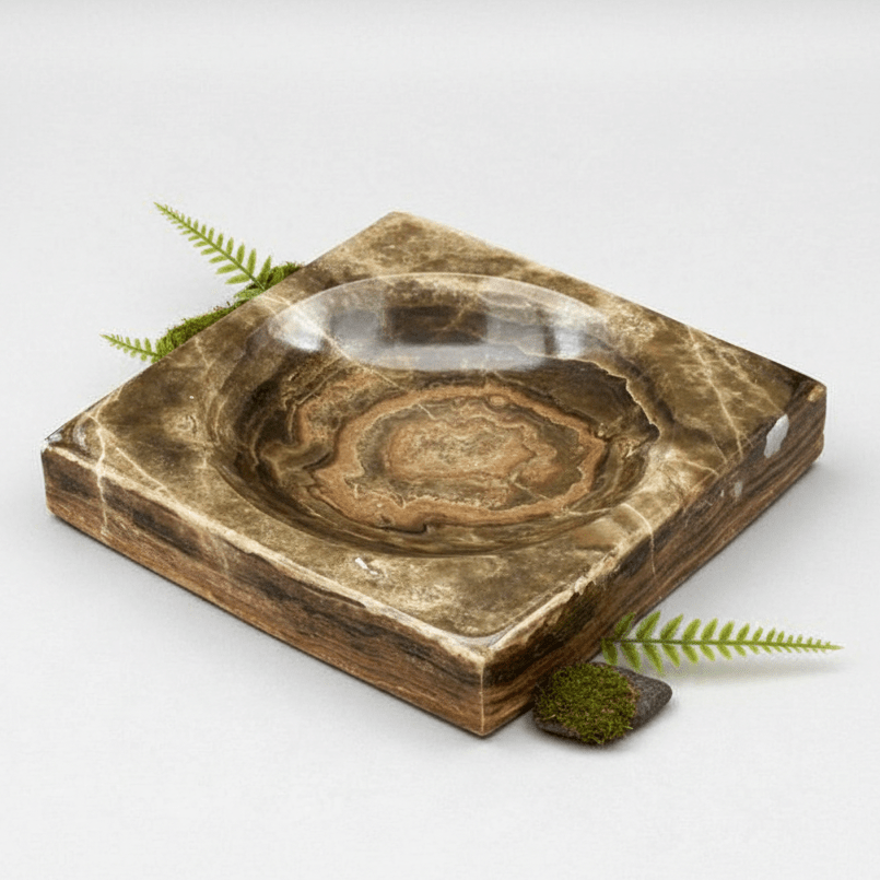 Coupelle carrée en calcite onyx rubanée pour décoration intérieure ou bijoux (1 pièce)