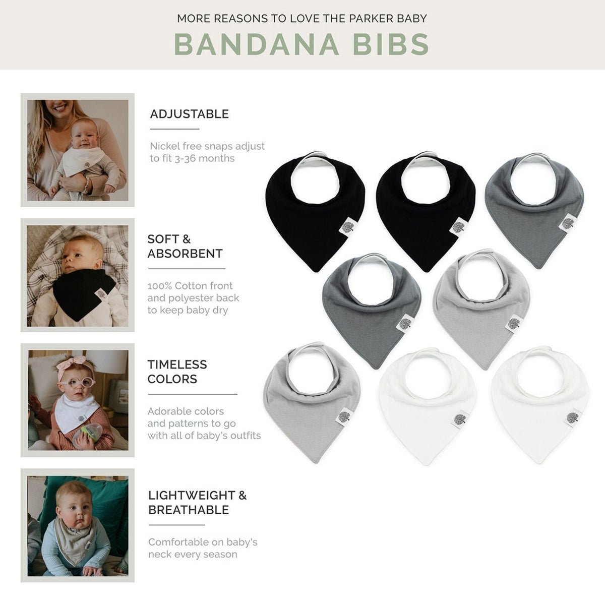 Lot de 8 bavoirs bandana Basics