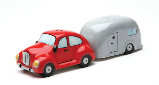 Happy Camper Ceramic Car & Trailer Salt & Pepper Shaker Set