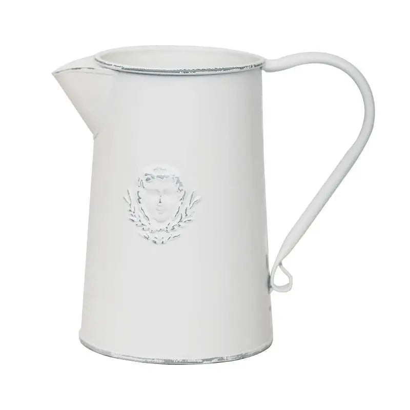 Vintage Style Rustic White Metal Flower Pitcher Vase