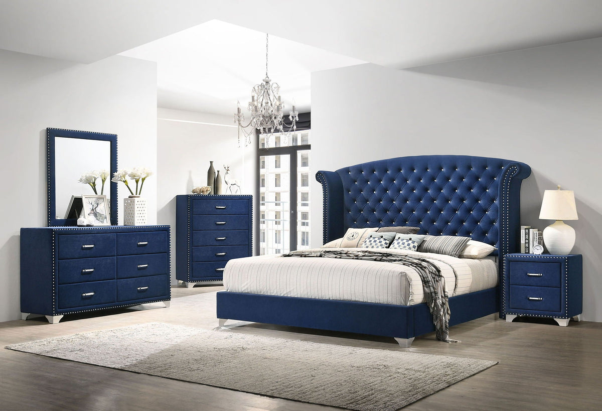 Commode de chambre Melody à 5 tiroirs bleu pacifique
