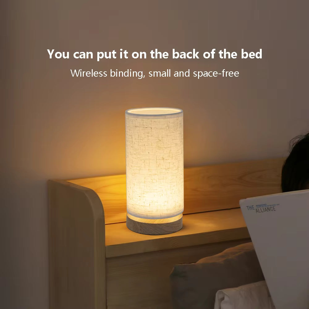 Natural Jute Fabric & Wood Cylinder Table Lamp | Minimalist Desk Light