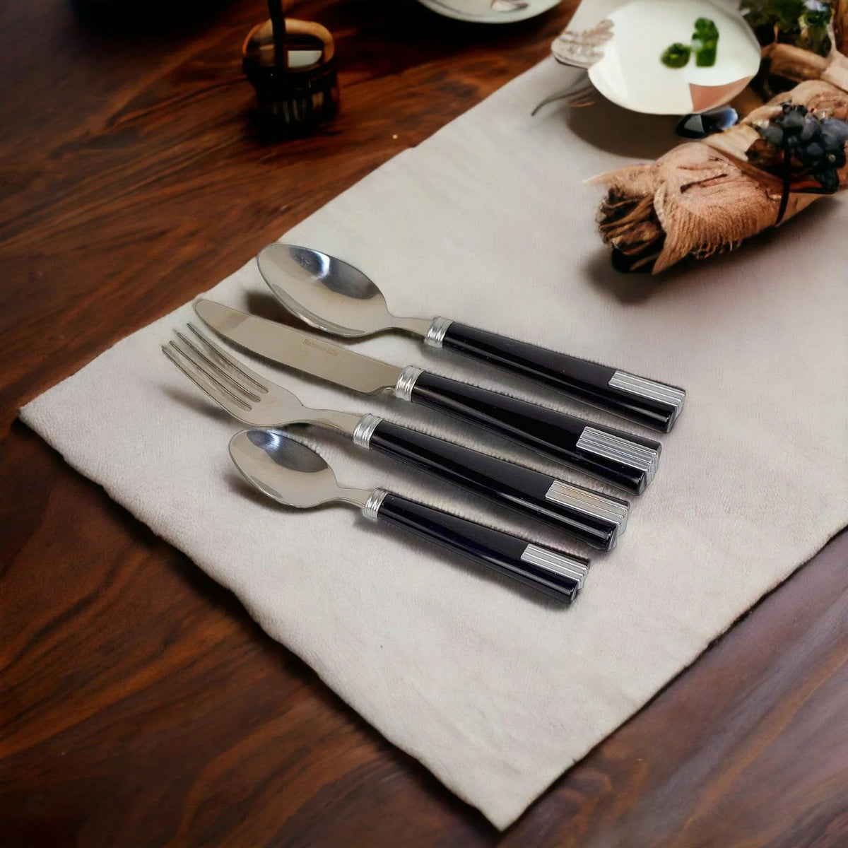 Modern Black Stainless Steel Flatware Set, 24-Piece