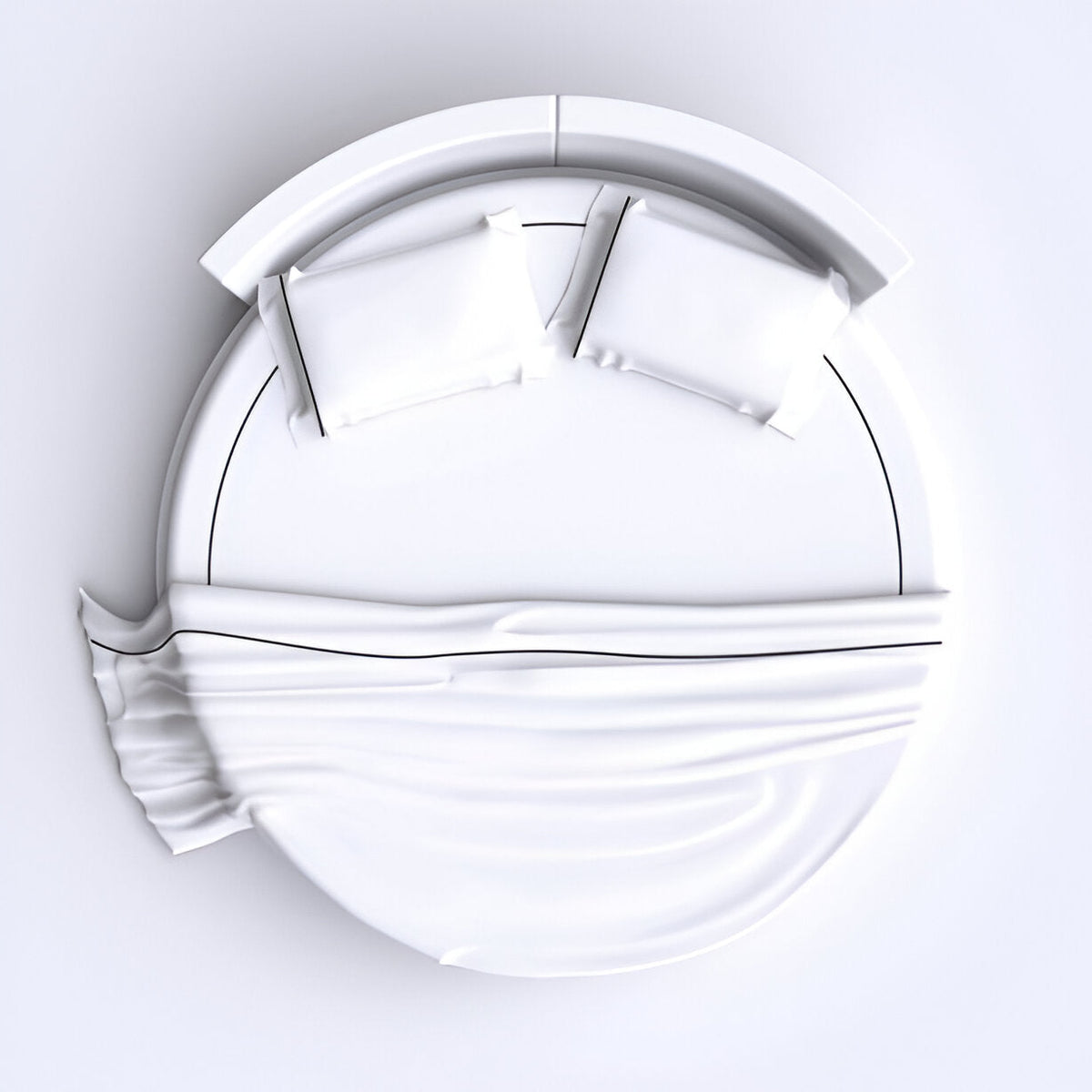 Parure de lit ronde en satin de coton uni, 400 fils, broderie simple