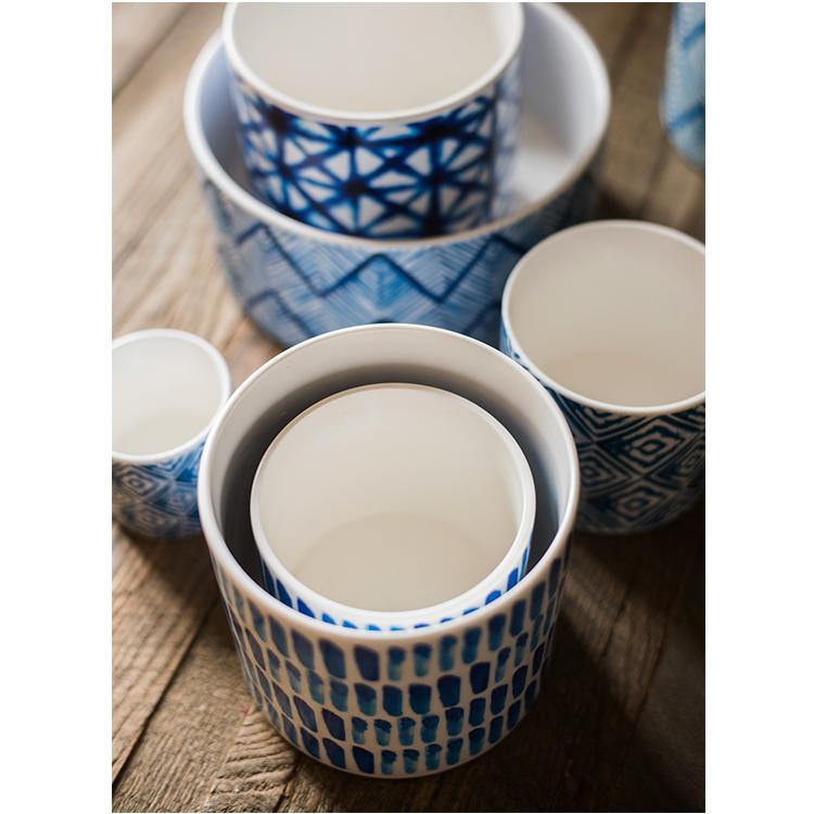 Vaso portapiante in ceramica con stampa blu in varie fantasie