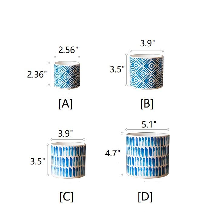 Vaso portapiante in ceramica con stampa blu in varie fantasie