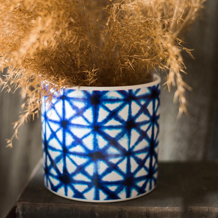 Vaso portapiante in ceramica con stampa blu in varie fantasie