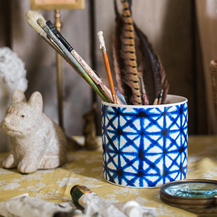 Vaso portapiante in ceramica con stampa blu in varie fantasie
