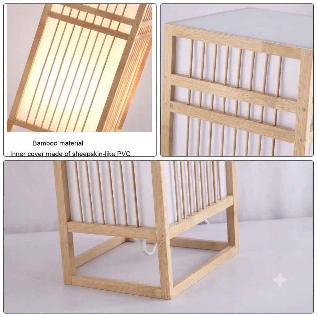 Japanese Shoji Wood & Fabric Table Lamp | Minimalist Grid Desk Light