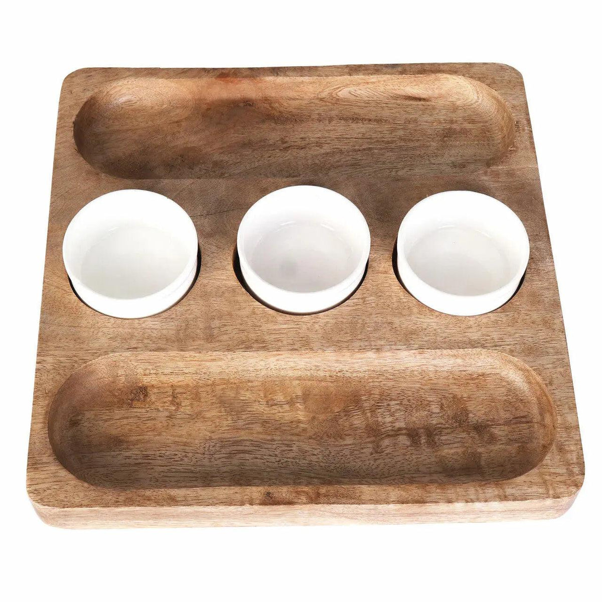 Plateau de service en bois d'acacia et céramique Bouffe