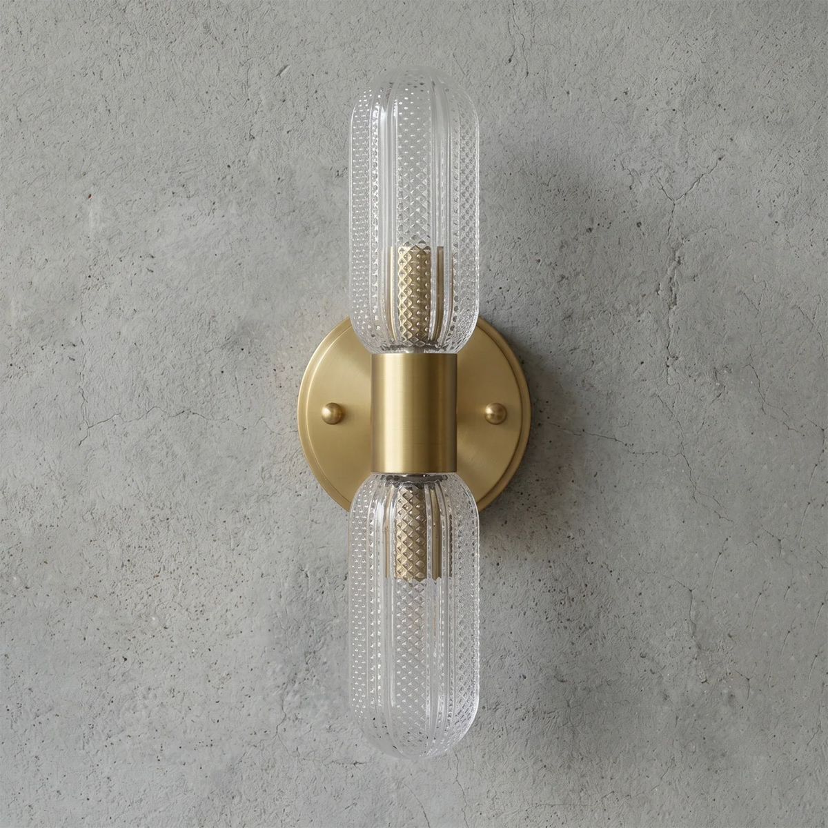 Applique murale double en verre nervuré et laiton