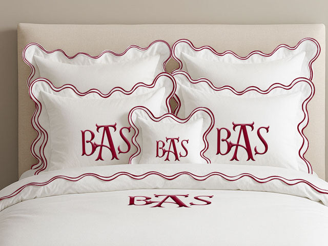 Housse de couette luxueuse en coton à monogramme et double feston