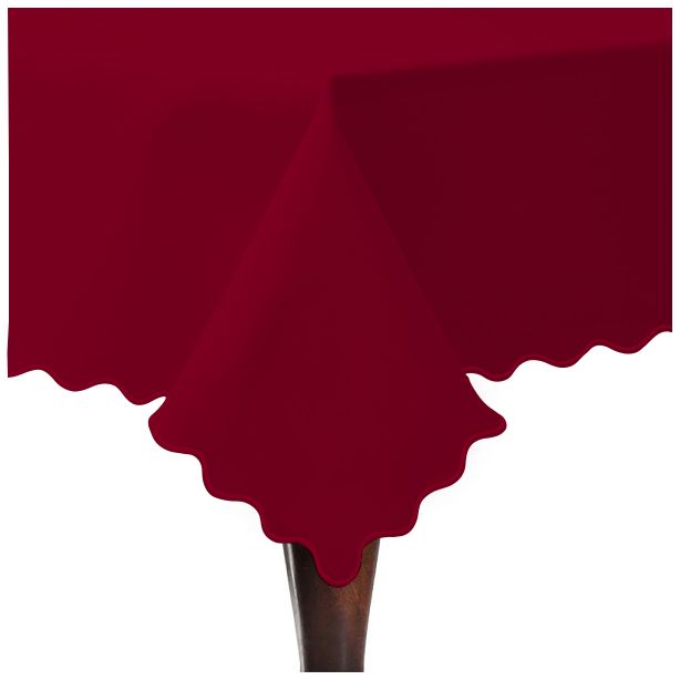 Tovaglia in cotone satinato tinta unita con ricamo a smerlo - Bordeaux