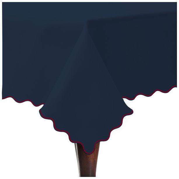 Tovaglia in cotone satinato tinta unita con ricamo a smerlo - Blu navy