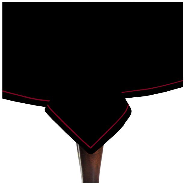 Nappe unie en satin de coton avec bordure brodée simple - Noir