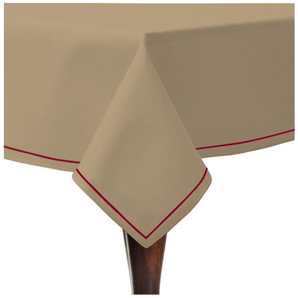 Nappe unie en satin de coton avec bordure brodée simple - Taupe