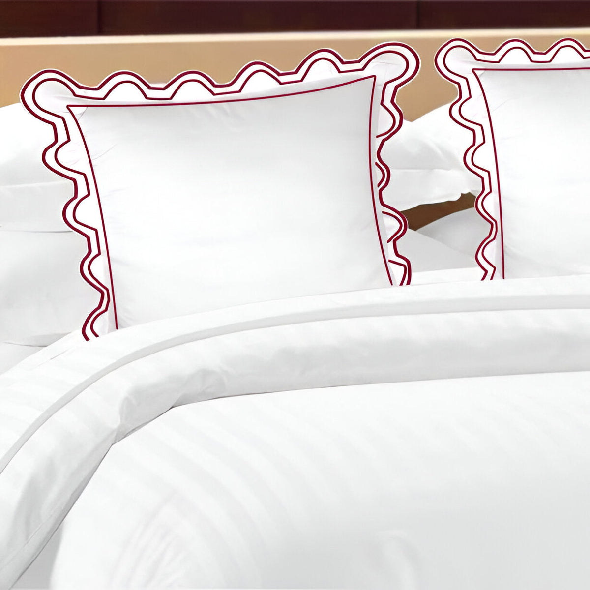 Parure de lit en coton, 400 fils, forme en U avec broderies festonnées