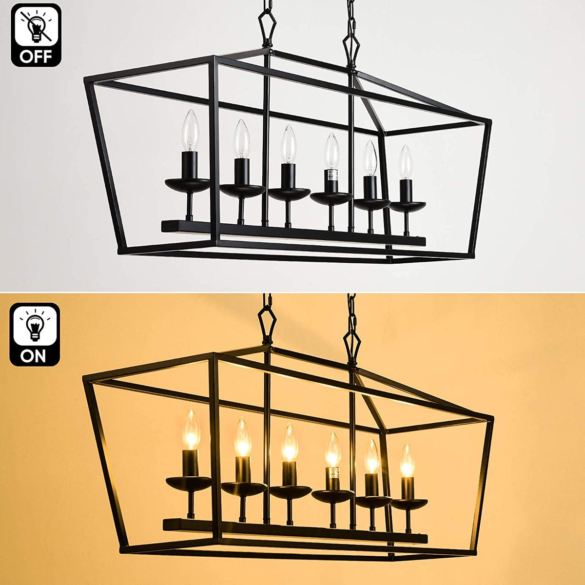 Lustre linéaire à 6 lumières style bougeoir, noir