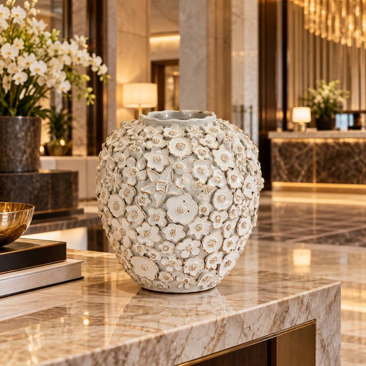 Bouquet De Fleurs White Ceramic Vase Medium