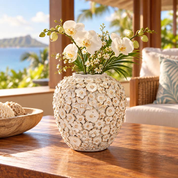 Bouquet De Fleurs White Ceramic Vase Medium